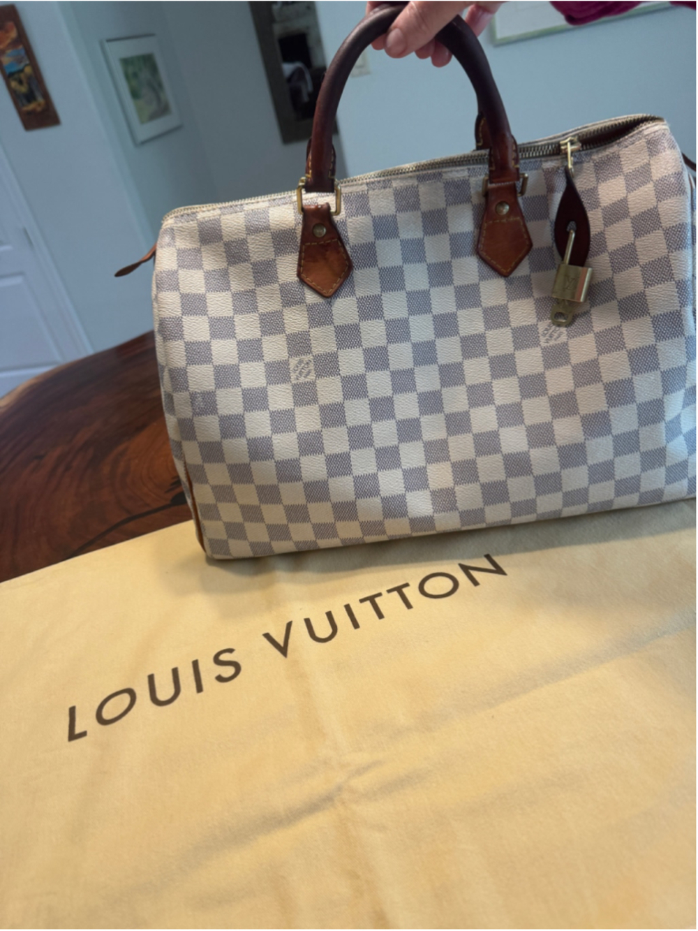 Louis Vuitton Damier Azur Speedy 30 Bag, Dusty, lock and key